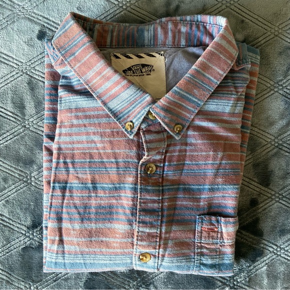 Vans Off the Wall collared striped button-up short sleeve shirt sz L - Picture 9 of 10